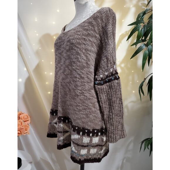 Free People Oversized Fair Isle Wool Mohair Slouchy Knit Sweater Womens Size XS - Picture 3 of 12